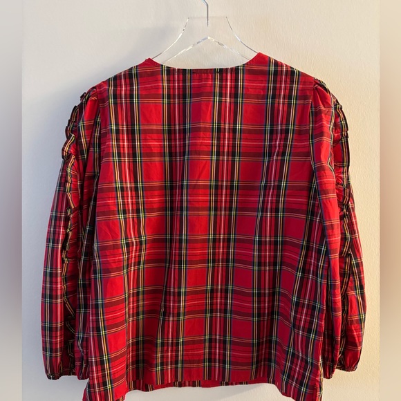 J. Crew Ruffle Sleeve Stewart Tartan Blouse Size Medium - Picture 4 of 6
